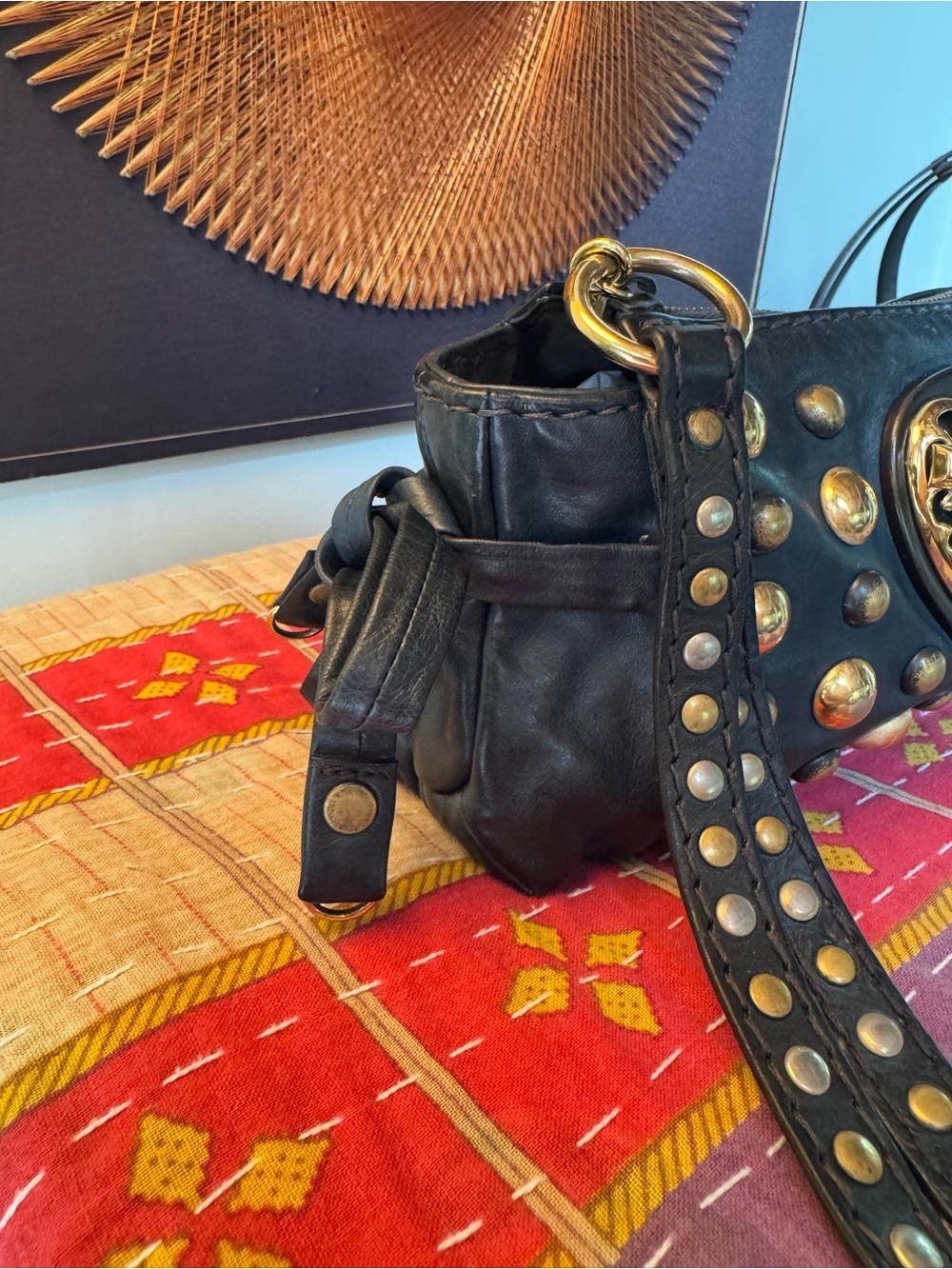 Gucci Hysteria Leather Studded Clutch Bag Blue/Black - Picture 4 of 16